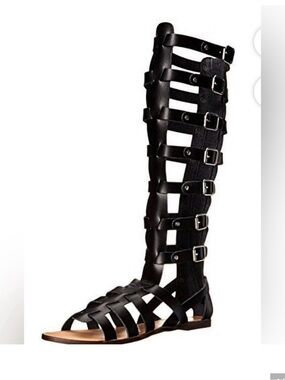 Madden Girl Black Knee-High Strappy Gladiator Sandal with Buckles Boho Festival